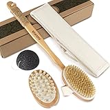 ANVAVA Body Brush - Exfoliation Set for Dry Skin Brushing Reducing Cellulite Boosting Lymphatic Flow, Including 100% Natural Boar Bristles Brush, Massager, Konjac Face Sponge and Loofah Strip