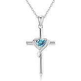 CCmfgjew Cross Necklace for Women 925 Sterling Silver Birthstone Cross Pendant Necklace Cross Jewelry Gifts for Women Mother Wife on Birthday Mother's Day