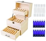 Wooden Essential Oil Box Multi-Tray Organizer W/ 14 10ml Stainless Steel Roller Bottles - Holds 45 5-15ml Essential Oil Bottles & 14 10ml Roller Bottles (59 Total Essential Oils)