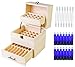 Wooden Essential Oil Box Multi-Tray Organizer W/ 14 10ml Stainless Steel Roller Bottles - Holds 45 5-15ml Essential Oil Bottles & 14 10ml Roller Bottles (59 Total Essential Oils) primary