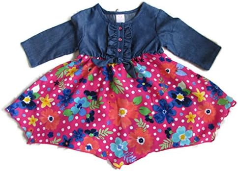 Girls Denim Long Sleeve Gypsy Floral Handkerchief Shirt Dress (24 Months, Denim Floral)