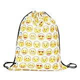Cevinee™ Portable Gym Sack Pack Drawstring Emoji Backpack, Cute Emoji Daily Pull String Bag, Lovely Smile Face Kid's Shcool Bag - Pure Emoji, White