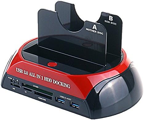 USB 3.0 to SATA External with Hard Drive Docking Station 2.5"/3.5" HDD SSD SATA for Dual-Bay USB 3.0 with Clone Function