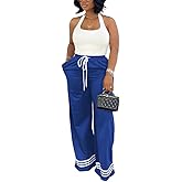 Nimsruc Wide Leg Sweatpants for Women High Waisted Drawstring Casual Loose Long Pants with Pockets