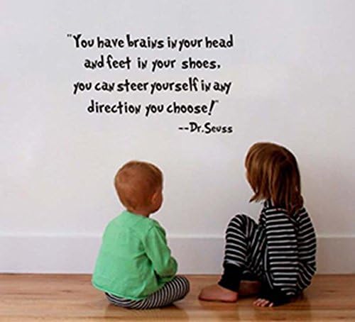 Dr.seuss quote stickers YOU HAVE BRAINS IN YOUR HEAD vinyl letter wall art decal childrens room decor quote (Black)