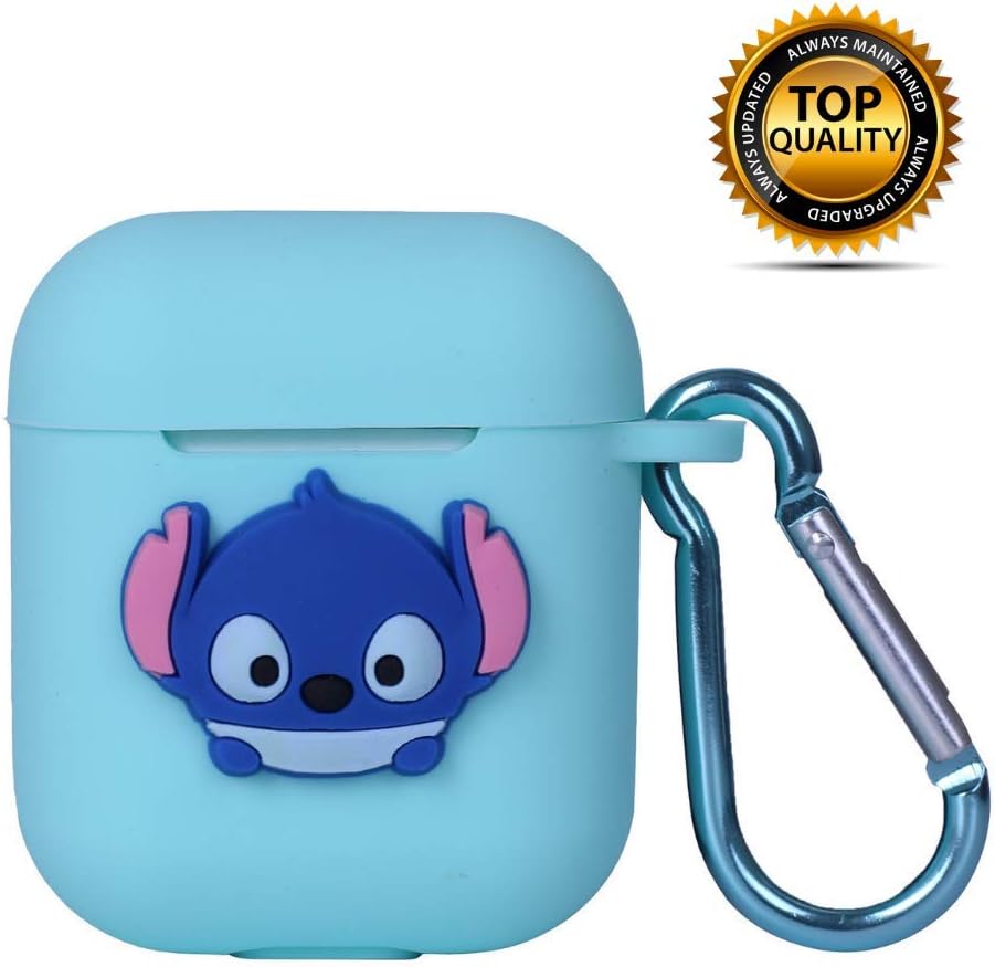 MODISH TECH Airpods Case Cover Fun Cartoon Design with Keychain | Protective Premium Silicone Anti-Lost Dust-Proof & Shock Resistant | Sky Blue Lilo