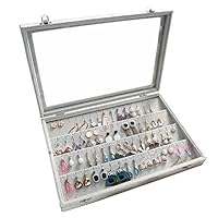 Wuligirl Clear Lid Earrings Organizer Holder Velvet Jewelry Tray Display Showcase Storage 32 Pairs Earring Box Case Lockable（Earrings Box）