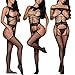 BOOMLEMON Women's Open Bust Bodystocking Crotchless Striped Lingerie Bodysuit Black