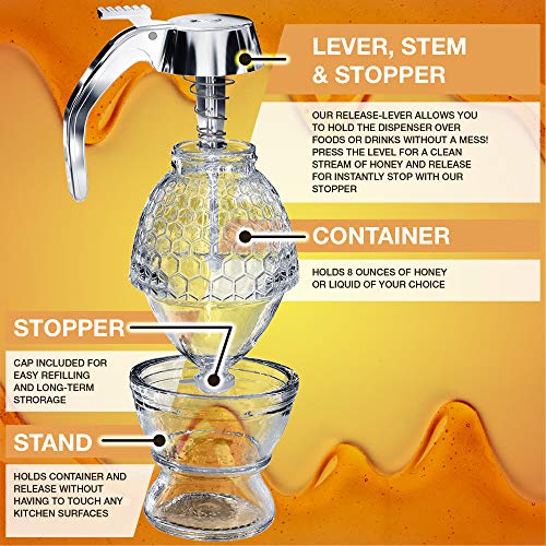 CLEVLI Honey Dispenser Glass Honey Dispenser No Drip 8 Oz Honey Pourer Dispenser, Honey Pot