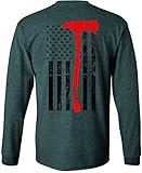 Patriot Apparel Thin Red Line T-Shirt Axe Design Long Sleeve Tee LS (Large, Grey)