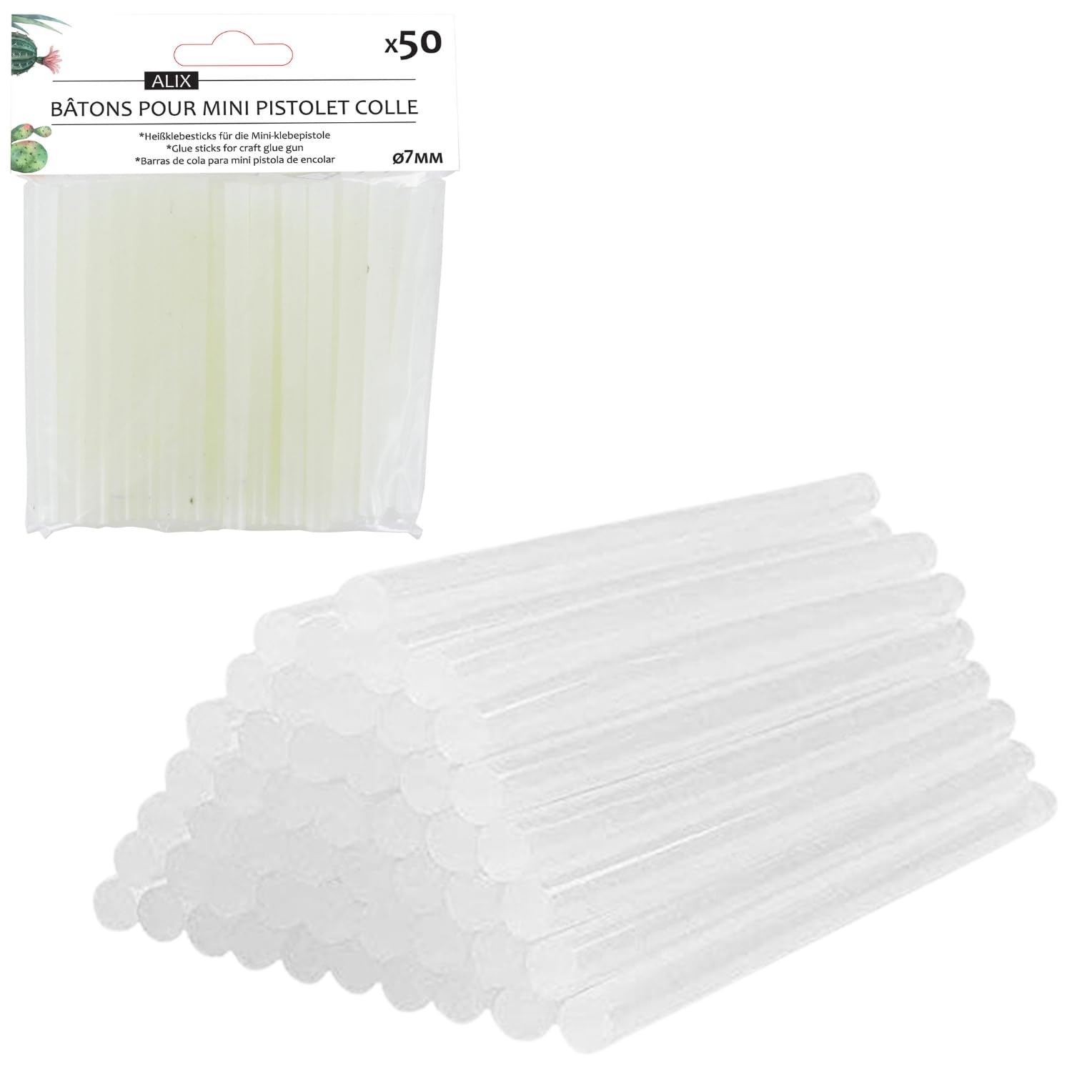 Cléopâtre 50 Universal Quick Release Glue Sticks 7 mm x 10 cm Transparent Plastic