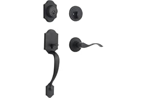 GUA OYH Front Door Handle Matte Black Front Door Lock Set Door Handle Sets with Handle Lever Exterior Door Handle for Front Door or Office Door (L16511-B-S721)