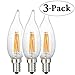 Brite Innovations (3 Pack) Energy Saving 5-Watt LED Filament Candelabra Light Bulb-Dimmable-Soft White 3000K-Flame Tip-Exact Equivalent Standard 60W Incandescent Bulb UL-Listed