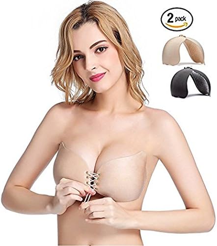 MOVCLOD Strapless Self Adhesive Silicone Invisible Push-up Bras for Women, Pack of 2( A Cup)