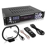 4-Channel Home Audio Power Amplifier - w/ 70V Output - 1000 Watt Rack Mount Stereo Receiver w/ AM FM Tuner, Headphone, Microphone Input for Karaoke, Great for Commercial Entertainment Use - Pyle PT720A