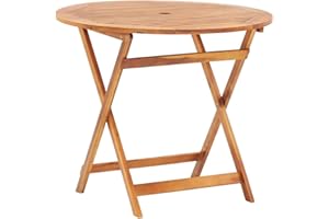 vidaXL Solid Acacia Wood Round Folding Patio Dining Table – Weather-Resistant and Durable – Rustic Charm – Perfect for Patio, Garden, or Terrace