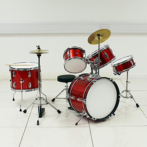NEW 5 PIECE JUNIOR RED DRUM KIT EASY ASSEMBLE KIDS DRUM SET MUSICAL