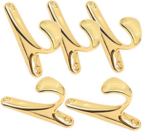 ECREW 5 Pieces Wall Hook Coat Hooks Single Coat Hanger Robe Hooks Homemade Wardrobe (Gold)