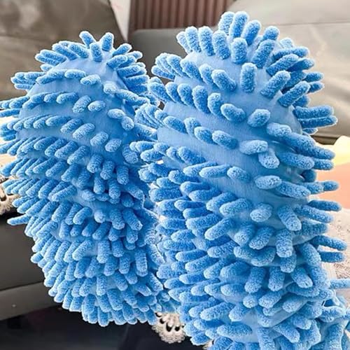 2-Pack Blue Mop Slippers - Microfiber Floor Cleaning Pads, Soft Washable House photo 8