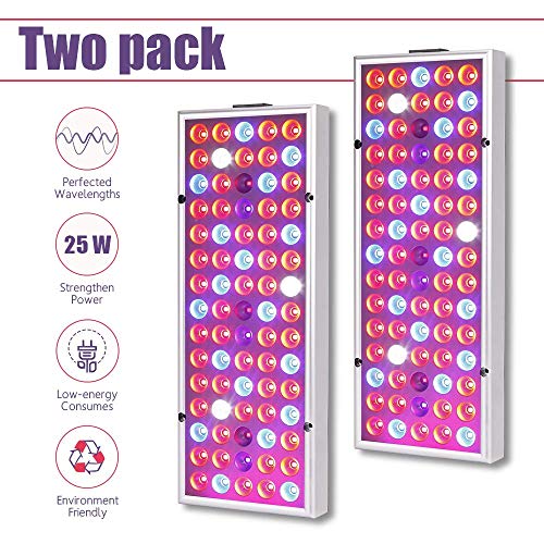 LED Grow Light for Indoor Plants Sunlike Full Spectrum Panel Grow Lamp with IR & UV Plant Lights for Seedling Vegetable and Flower (25W Grow Light 2 Pack)