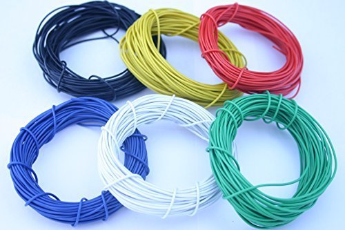 Stockton-Modeller Model Railway Wire (7x0.2mm) 6 colours, Red, Black, White, Green Yellow & Blue 10 M each