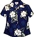 Ladies Aloha Shirts Hibiscus Island Navy