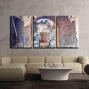 3 Piece Canvas Wall Art - Old Abandoned Burned Interior Photo - Modern Home Art Stretched and Framed Ready to Hang - 16"x24"x3 Panels
