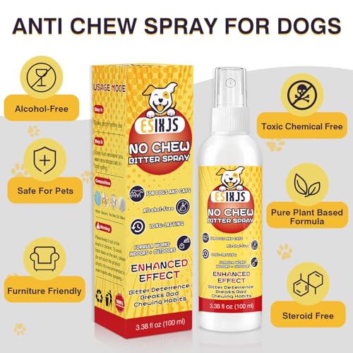 No Chew Spray for Dogs Bitter Apple Spray for Puppies Stop Dogs from Chewing Furniture Spray Anti Licking for Dog Yuck Bitter Spray Deterrent Formula for Puppies and Cats Alcohol Free Gentle on Skin