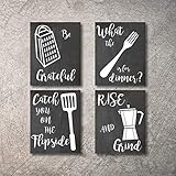 Kitchen Wall Decor Art Prints 4 UNFRAMED Rustic Wall Signs Home Coffee Decor Pictures Funny and Inspirational Farmhouse Style Wall Decorations Living Dining Room Cuadros pared de cocina (Black, 5x7)
