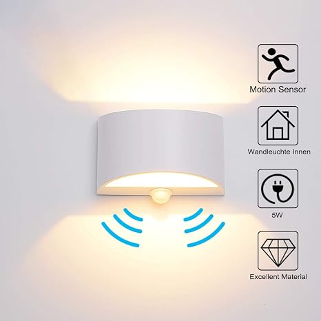 Wandleuchte Bewegungsmelder Innen 7w Warmweiss Led Wandlampe Innen