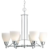Forte Lighting 2231-06-55 6-Light Transitional Chandelier, Brushed Nickel Finish with Satin Opal Glass Shades