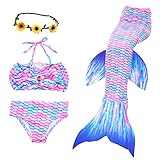 Mermaid Tail, QIJOVO 3PCS Girls Mermaid Custome for Swimming Bikini Swimmable Tail Swimwear (without Monofin)