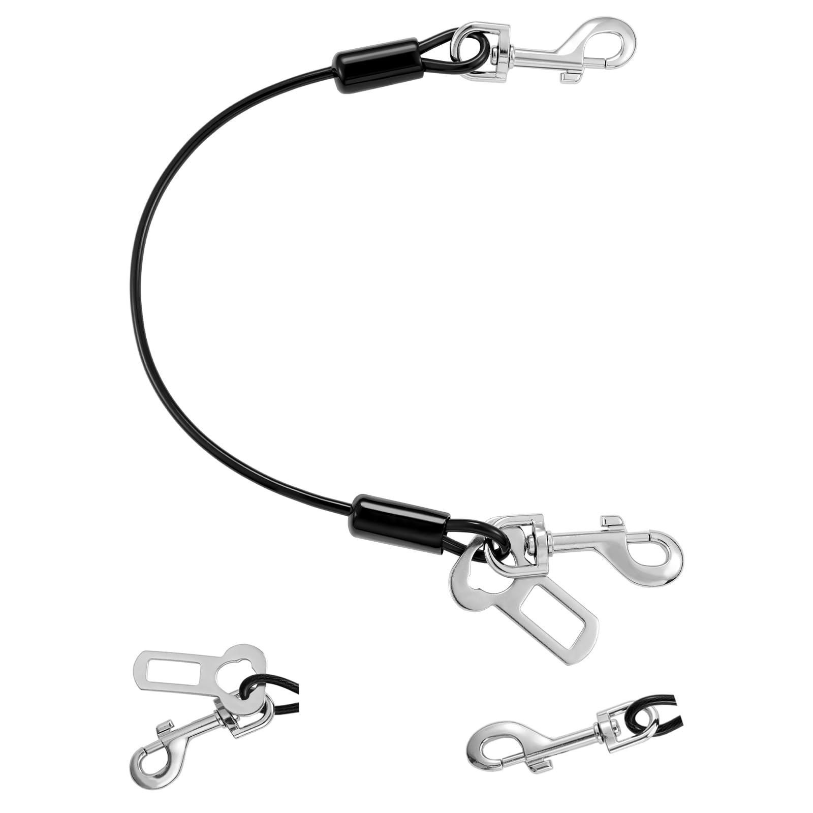 Photo 1 of VavoPaw Dog Seat Belt for Car, 32" Chew-Proof Coated Wire Dog Car Leash Seat Belt, Dog Leash with Buckles and Latch, Safety Harness for Small, Medium, Large Dog or Cat, Travel, Black, 1 Pack
