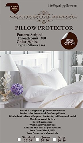 Damask Zippered Pillow Protector - Set of 2 Pillow Cover King Size 20"x36", Cotton Pillow Protector - 300 Thread Count Hypoallergenic Pillow Case, Breathable Pillow Encasement