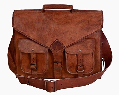 18 inch Leather Messenger Bag for Laptop (18"x5"x13")By Silkroute Craft