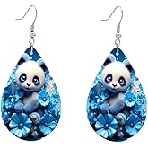 Teardrop Earrings For Women Animals Butterfly Pink Aqua Rainbow Pattern Double-Sided Dangle Earring for Women, Lightweight Wood Earrings Birthday Friendship Jewelry