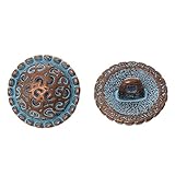 PEPPERLONELY Brand 10PC Metal Shank Button Round Antique Copper Spray Painted Blue Single Hole Pattern Pattern 15.0mm( 5/8)