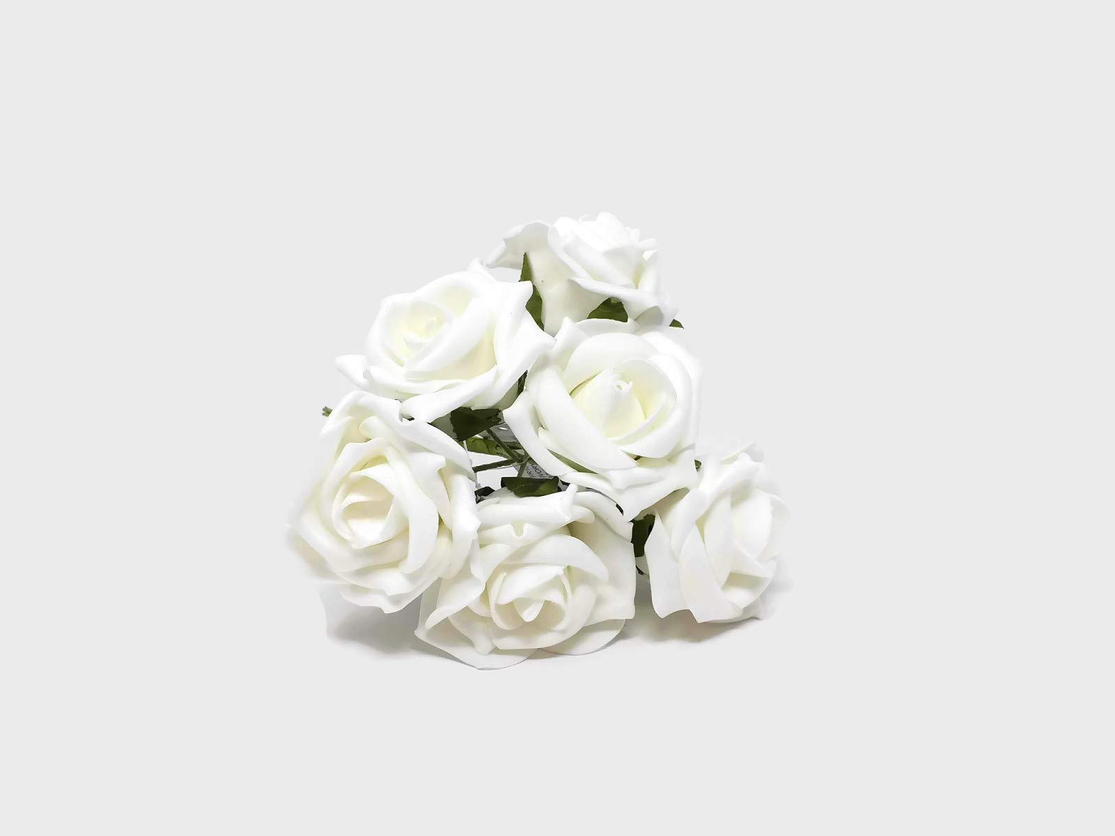 AFS 6 Head Foam Rose Bud Bunch 5cm Artificial Flower Wedding Bouquet Centrepiece (Ivory)