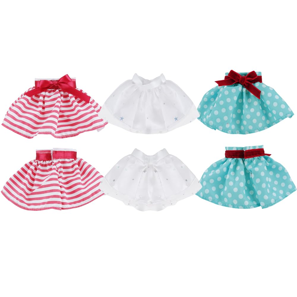 E-TING 3 Pcs Santa Clothing Dress for elf Doll Christmas Accessories (White Skirt + Green Polka Dot Skirt + Red-White Striped Skirt)
