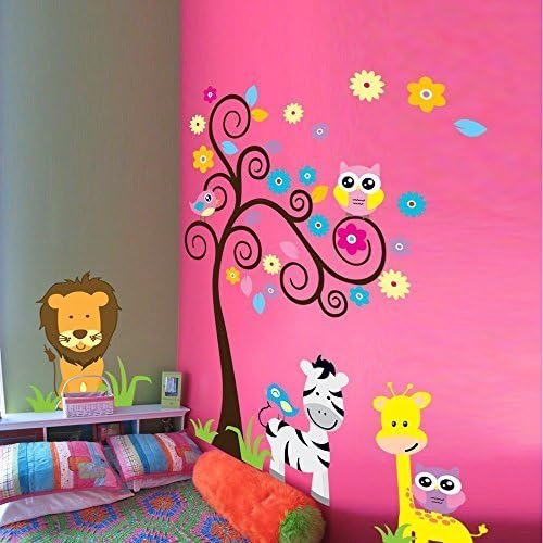 RRRLJL Zoo Animal Zebra Lion Owl Tree Wall Sticker Decor Nursery Room Decorative Cute Diy Decals for Boys and Girls Kids Bedroom