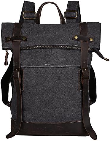 Men's Leather Vintage Large Canvas Backpack Rucksack for Travel