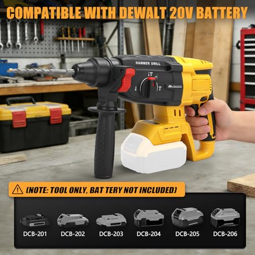 WingFly Cordless Rotary Hammer for Dewalt 18V 20V Impact Energy 3.2J with 3 SDS-plus Drilling Up to 28mm Brushless Hammer Motor Handle