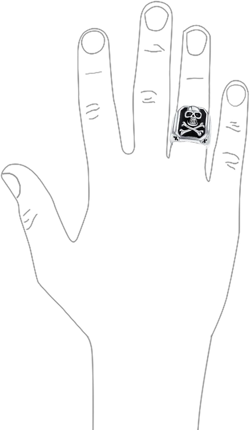 Bling Jewelry Men's Big Black Enamel Caribbean Pirate Skull & Cross Bones Rectangle Signet Ring For Men Teens Silver Tone Stainless Steel - Image 4