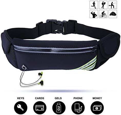 VERIYA Running Belt, Waterproof Fitness Belt Lightweight Waistpack Bumbag Fanny Pack with Headphone Hole,Soft Sweat-proof Fabric and Adjustable Elastic Strap