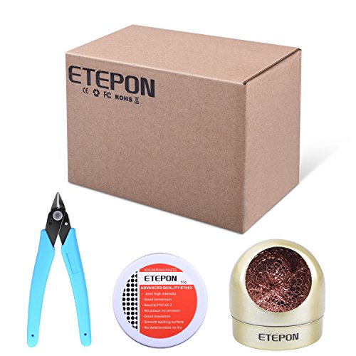 Etepon 3-in-1 Soldering Iron Assist Tool Solder Iron Accessories Kit Electronics With 170II Micro-Shear Wire Flush Cutter Pliers, Rosin Solder Flux Paste, Wire-Type Welding Tip Cleaner Ball Holder