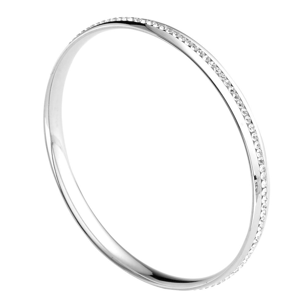 Zysta Élégant Bracelet Fin Jonc en Acier Inoxydable avec Zirconium Blanc Idée Cadeau pour Femme Homme