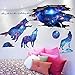 iwallsticker 2pcs Creative Blue Starry Sky Wolf and Moon Stars Wall Decals Galaxy Removable Stickers Living room Decor Home art Kids Bedroom Decal Nursery Sticker Boy Rooms Mural Children Gift Sticker