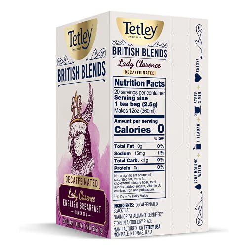 Tetley USA British Blends, Lady Clarence, Decaf English Breakfast Black Tea, 20 Tea Bags (Pack