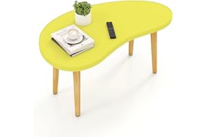 Funecy Mango Coffee Table Low Table with 4 Solid Wood Sturdy Legs, Floor Table Desk for Sitting on The Floor, Storage and Living Room Furniture (Yellow)