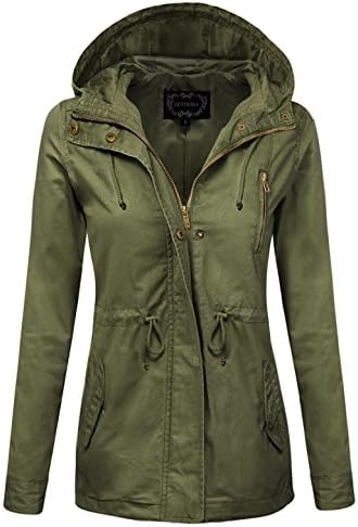 ZENNESSA Women's Zip Up Military Anorak Drawstring Jacket w/Pockets XX-Large Olive